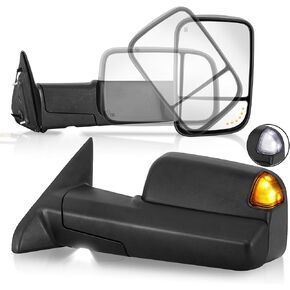 Towing Mirrors w/Power Heated Compatible for 2009-2018 Dodge Ram 1500 2500 3500/19-24 Ram 1500 Classic w/LED Turn Signal Light White Running Light Temperature Sensor - 2 PCS (Black)