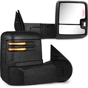 Towing Mirrors for 2007-2014 Chevy Silverado/GMC Sierra 1500 2500HD 3500HD Tow Mirror with Turn Signal Light Backup Lamp Power Heated Glass, Manual Telescoping and Folding Black