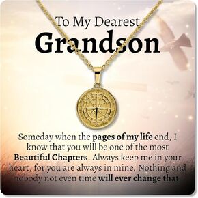Love You This Much Sentimental Grandson Compass Necklace from Grandma, Graduation Gift for Grandson, Gradnson Birthday Present with Card