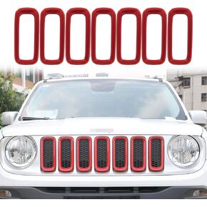 Yoursme Front Grill Grille Inserts Mesh ABS Grill Guard Cover Trim Red 7PCs for Jeep Renegade 2015 2016 2017 2018