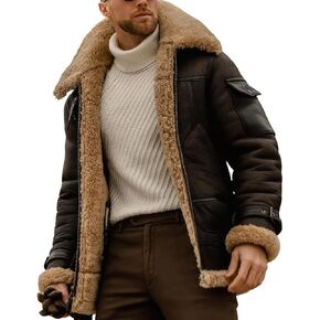 Men’s Brown B3 Flying Aviator Shearling Fur Sheepskin Leather Jacket – Vintage Leather B3 Bomber Jacket Winter