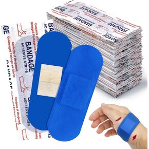 150 Pcs Blue Fabric Food Service Metal Detectable Bandages 3" x 1" Waterproof Woven Fingertip Flexible Bandages Breathable with Non-Stick Pad Latex Free for First Aid Kit Wound Care and Protection