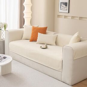 Chenille Couch Cover Waterproof, Dirt Resistant Sofa Covers,Washable and Non Slip Sofa Slipcovers for Living Room, Bedroom（White/36x70 in/3-Seater Sofa Cover）