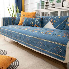 أغطية الأريكة Boho Chenille ، أغطية الأريكة الهندسية للأريكة ، غطاء أريكة Chenille غير قسيمة ، غطاء محامي الأثاث الأريكة على شكل L للديكور المنزلي ، Off-White_handrail 28x28in/70x70cm