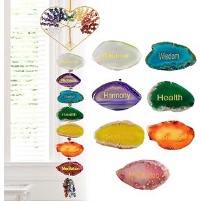 Healing Crystals Metal Wall Decor, 7 Chakra Crystals and Healing Stones Hearts Decor, Feng Shui Decor for Home, Spiritual Friend Gifts for Women, Love Sign Heart Ornaments Wall Decorations