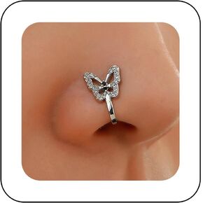 خمر الفراشة الكريستال خاتم أنف الذهب CZ Cuff Septum u على شكل مقطع على شكل مجوهرات ثقب مسمار للنساء