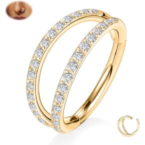 PEAKLINK G23 Titanium Double Nose Hoo Ring Septum Jewelry 20G/18G/16G Helix Daith Rook Tragus Cartilage Conch Hoop Earring Hinged Segment Piercing Jewelry for Women Men 6mm to 12mm