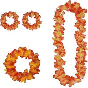 Leis for Luau Party ، 4 PCs Hawaiian Leis Flower Loll ، معصم عقال القلادة ، حزب الشاطئ ، إكسسوارات زهرية زرقاء زرقاء للنساء (Orange 4pcs = 1sets)