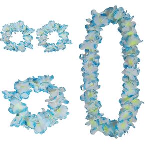 Leis for Luau Party, 4 Pcs Hawaiian Leis Flower Single Color, Necklace Headband Wristband, Beach Party Favors Flamingo Floral Orange White Blue Accessories for Women Men (Orange 4Pcs=1Sets) in Kuwait