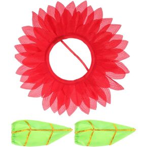 LUOZZY Funny Sunflower Costume Red Sunflower Headgear with Green Gloves Flower Costume Set for Dance Party Stage Performance Cosplay Accessories