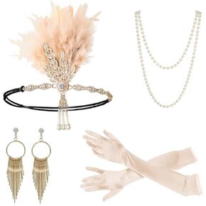 Gionforsy 1920s Flapper Set Roaring 20s Gatsby Accessories for Women Feather Headband 1920s Flapper Girl Accessories