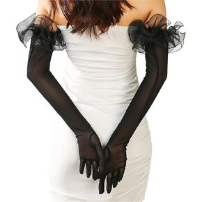 Black Mesh Sheer Elbow Length Gloves Elastic Costume Party Gloves for Wedding Opera Birthday Evening Dress Props