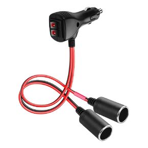 SinLoon 12V Car Cigarette Lighter Splitter Adapter with 2 Independent Switches 16AWG Cigarette Lighter 1 Male to 2 Female Sockets Y Splitter Power Cable with 15A Fuse 0.3M/1FT