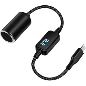 USB C Male to 12V Cigarette Lighter Socket Adapter 12V 18W Power Cable for Dash Cam, Car Led Light Strips, GPS (1 Pack)