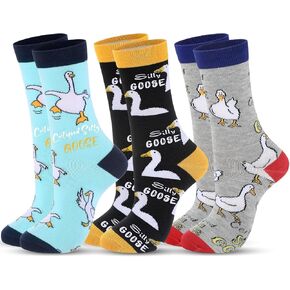 3 Pairs Funny Animal Socks for Women,Novelty Funny Crazy Goose Funky Cool Causal Crew Socks,Animal Cute Gifts for Women Girl