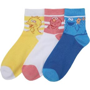 Bioworld Sesame Street Character Art Women's 3-Pair Casual Quarter Crew Socks-OSFA