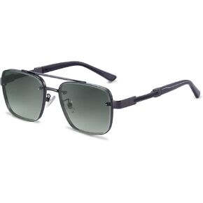 Dark Sunglasses Men Small Face Double Bridge Flat Metal 50mm UV 400 Protection Lens Sunnies Hexagon (5G122)