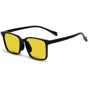 TR90 Square Black Frame Night Driving Glasses with Yellow Polarized Lens - Anti-Glare UV Protection for Drivers, Cycling & Outdoor Activities, Lightweight TR Frame Over Prescription Eyewear