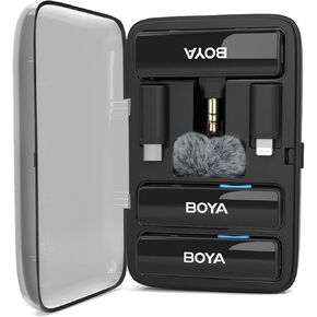 ميكروفونات BOYALINK اللاسلكية Lavalier لهواتف Android iPhone 15 Type C للهواتف الذكية وكاميرات DSLR وإلغاء الضوضاء وبطارية 10 ساعات ومشبك على ميكروفون لاسلكي للبث المباشر ومؤتمرات الفيديو والتسجيل