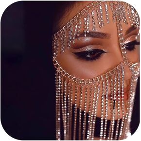 Sexy Full Rhinestone Layered Masquerade Party Mask Face Jewelry for Women Crystal Tassel Face Chain Jewelry Costume Head Hair Bridal Veils Accessories