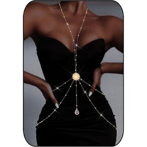 Gold Body Chain for Women Layered Beaded Waist Chains Summer Rhinestone Bikini Bra Body Jewelry Gift