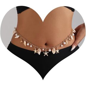 Seashell Waist Chain for Women Boho Cowrie Shell Conch Pearl Belly Chain Spiral Shell Starfish Body Chains Summer Beach Surfer Hawaii Jewelry Accessories for Her