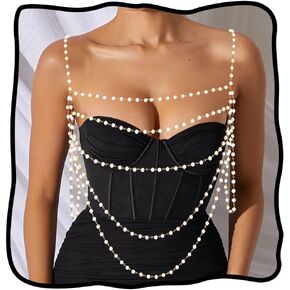 Nicute Pearl Body Chain Pearls Shoulder Chain Boho Bra Chains Beach Body Chains for Women