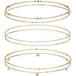 Waist Beads for Women 6Pcs Gold Elastic Belly Chain African Waist Beads for Women Weight Loss Bikini Belly Necklace Stomach Jewelry Chain