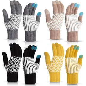 4 Pairs Warm Texting Gloves Womens Winter Gloves for Cold Weather Winter Touchscreen Knit for Girls Soft Velvet Fleece Lined Warm Touch Screen Thermal Knit Elastic Soft