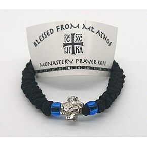Blessed Handmade Greek Christian Orthodox Prayer Rope from Mt.Athos (Komboskoini Chotki) Black Flexible