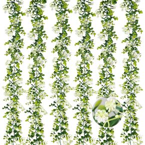 6FT Eucalyptus Garland with Flowers, 4 Pack Greenery Hanging Faux Eucalyptus Garland Suitable for Table Wedding Backdrop Arch Wall Party Spring UV Protected Indoor Outdoor Decorations