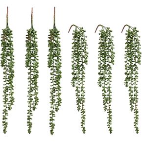 6-Pack Succulents Plants Artificial Hanging Plants - 24" String of Pearls Plant Design, Lifelike Indoor/Outdoor Faux Greenery,Fake Succulents for Wall Home Backdrop Garden Decoration