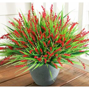 Ivydale Artificial Plants Fake Flowers Monkey Grass for Outdoors,UV Resistant Realistic 10PCS White Faux Greenery Shrubs Outside Decor for Home Garland Porch Patio Balcony Planter Yard Office Pathway
