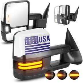 مرايا القطر الساخنة المدفأة تناسب 2007-2013 Chevy GMC Avalanche Silverado Tahoe Sierra Yukon 1500 3500HD ، 08-2013 Silverado Suborban 2500 ، مع إشارة تشغيل الإشارة يدويًا قابلة للطي.