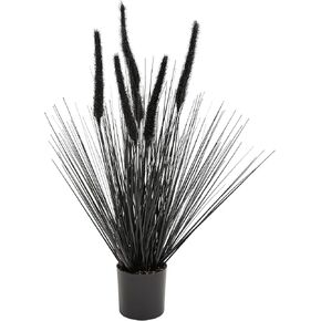 KOL Artificial Horsetail Reed Grass 3ft Black, 35.4in Artificial Indoor Outdoor Fake Dogtail Grass Plant, Home Office Decorative Artificial Plants & Flowers in Pot Faux Greenery, Housewarming Gift