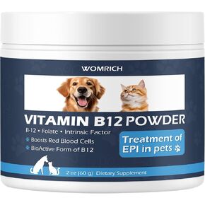 Vitamin B12 Powder Appetite Stimulant for Cats&Dogs Methylcobalamin Supplement with Folate and Intrinsic Factor, Treatment of EPI in Pets, Supports Energy, Red Blood Cell Formation, Nervous System 60g