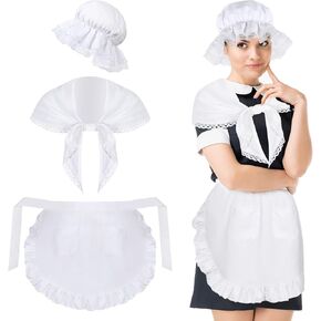3 Pcs Women Colonial Costume Accessory Set Mob Cap Pioneer Bonnet Shawl Maid Apron for Girl Pilgrim School Plays