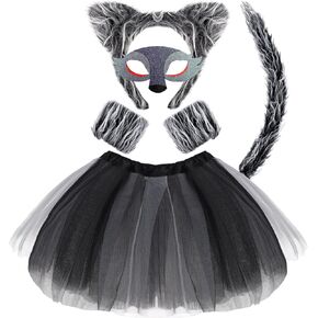 6 Pcs Halloween Wolf Costume Kits Wolf Ears Headband Tail Mask Bowtie Gloves Tutu for Halloween Dress Up Supplies
