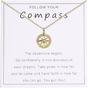 Follow Your Compass Graduation Necklace College, High School Graduation Gift Back To School New Beginnings Gift For Daughter Granddaughter Niece Cubic Zirconia Pendant Necklace Jewelry For Woman