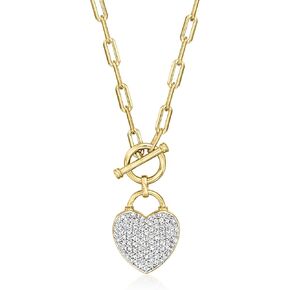Ross-Simons 0.75 CT. T.W. قلادة قفل القلب الماسي قلادة بالذهب 18kt على الجنيه الاسترليني والفضة الاسترليني. 18 بوصة