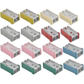 AICEL Car Fuse Assortment Kit, 16 PCS 32V Mini Slotted Automotive MCASE Shaped Cartridge Fuse, 15A 20A 25A 30A 40A 50A 60A Vehicle Replacement, Universal for Pickup, Truck, SUV