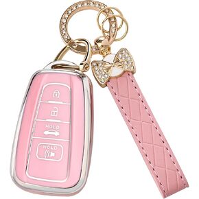 for Toyota Key Fob Cover - Soft TPU Key Case Protector Fit for 2018-2024 RAV4 Camry Avalon Corolla Highlander C-HR Prius Corolla GT86 4 Button with Bling Keychain