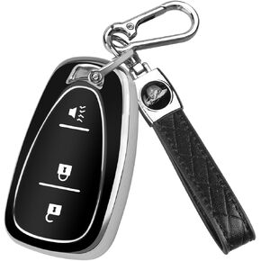 QBUC KEY FOB Cover for Chevy ، Car Key Fob Case with Keychain for Equinox 2018-2022 Sonic 2017-2020 Spark 2016-2022 Traverse Traille Trains Excessories Protector (Black)