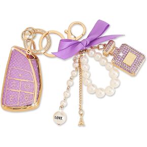 Compatible with Chevy Key Fob Cover with Diamond Perfume Keychain for Women, 5 Buttons