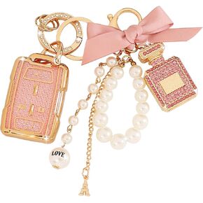 Compatible with Chevy Key Fob Cover with Diamond Perfume Keychain, 4 Buttons