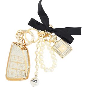 Compatible with Chevy Key Fob Cover with Diamond Perfume Keychain for Women, 6 Buttons