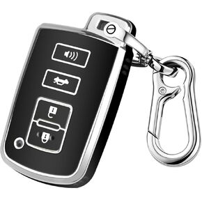 QBUC for toyota key fob ، علبة قذيفة مفتاح الذكية لتويوتا سيكويا هايلاندر XLE CAMRY ، COROLLA XSE TUNDRA TACOMA ، حالة حماية TPU الناعمة مع سلسلة المفاتيح (وردية فضية)