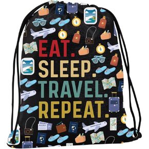 JYTAPP Holiday Vacay Drawstring Bag Traveler Gift Eat Sleep Travel Repeat Backpack Vacation Trip Gift World Traveler Gift