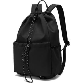 Casual Drawstring Backpack, 20L String Bag Gym Backpacks for Men Women, Water-Resistant Sports Bag Workout Backpack for Beach Swim Hiking Basketball Outdoor Activities Carry Everywhere, Black