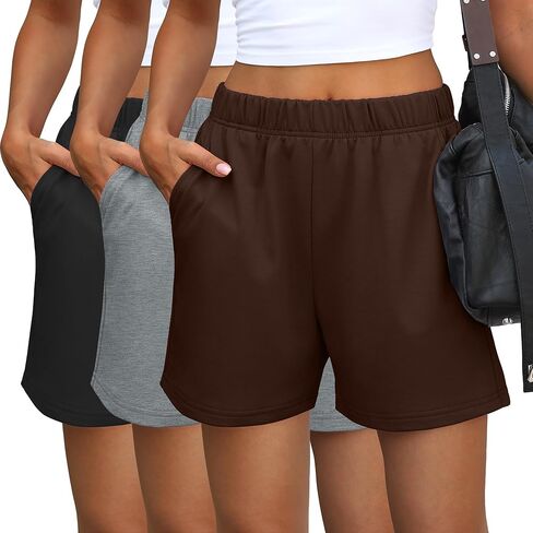 Ficerd 3 Pack Shorts Women's Gwing Shorts عالية الخصر تمرين صيفي مريح صالة قصيرة مع سراويل رياضية عصرية رياضية in Saudi Arabia